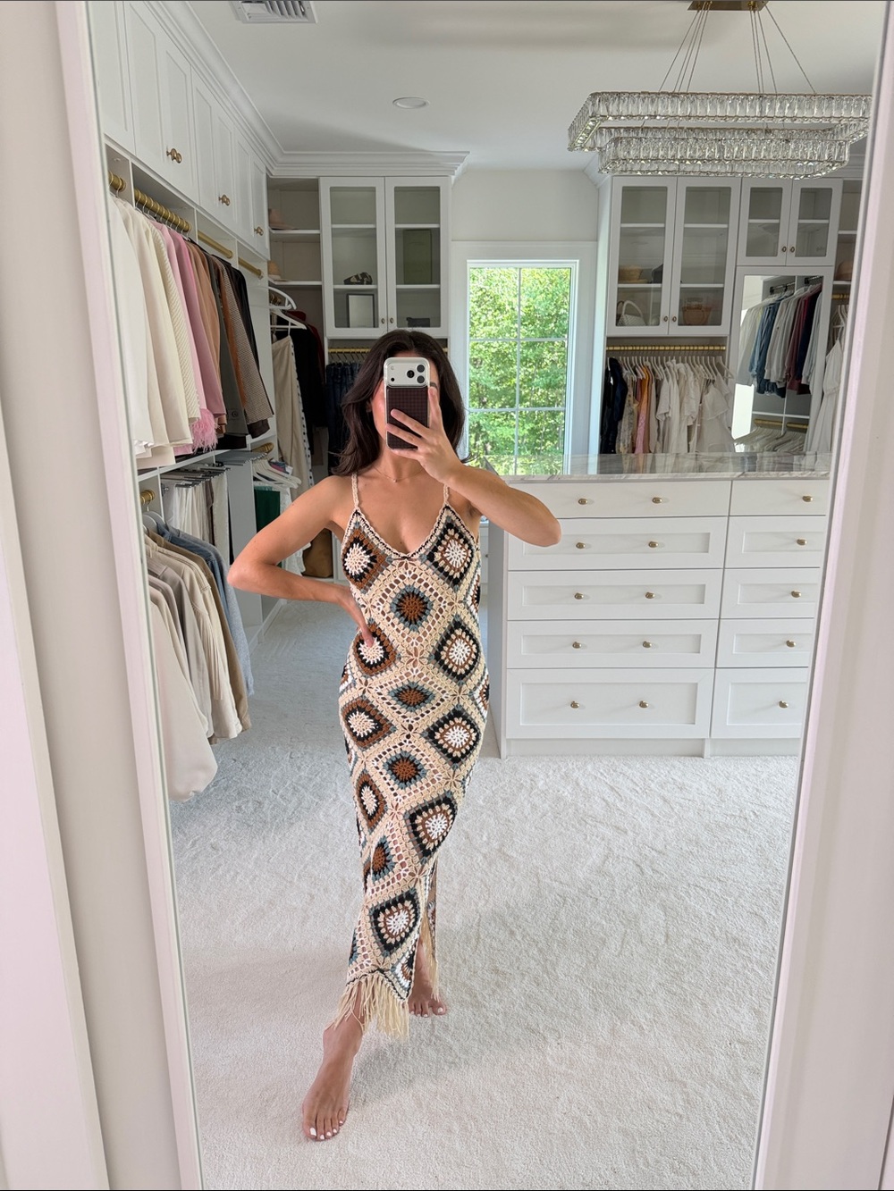 Crochet Diamond-Pattern Maxi Dress in Black & Cream - Picture 2 of 7
